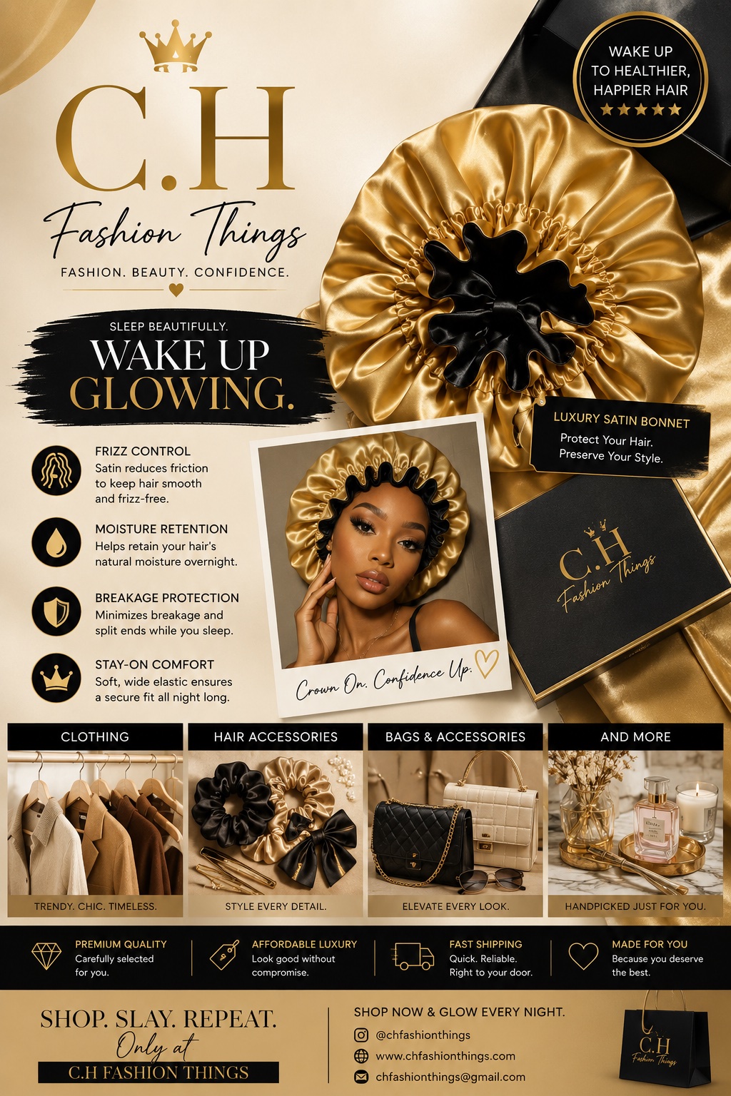 C.H Fashion Things Luxury Satin Bonnet and Curated Collections