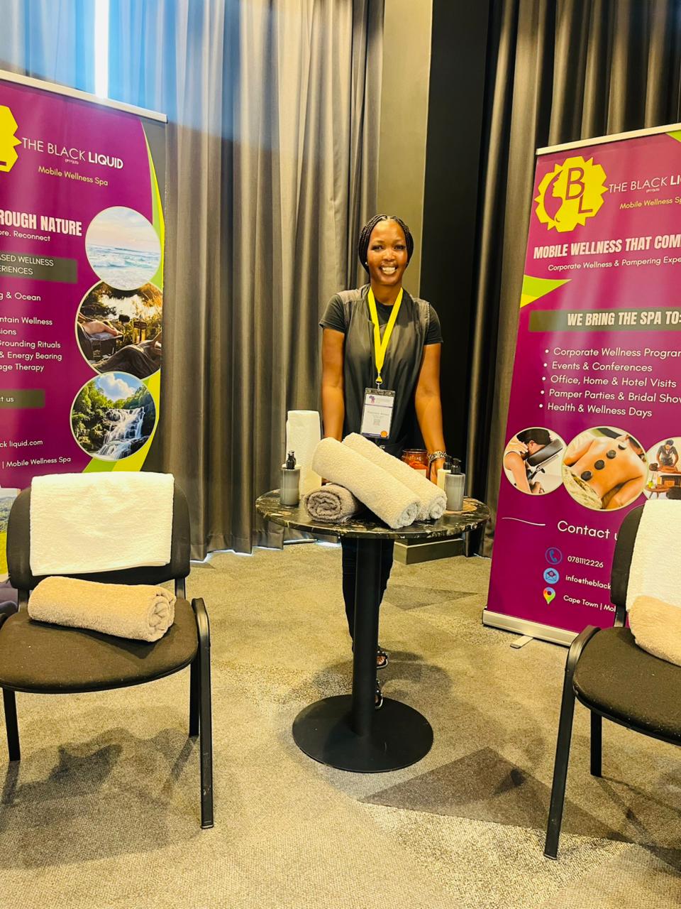 Chair massage setup for corporate wellness at business offices