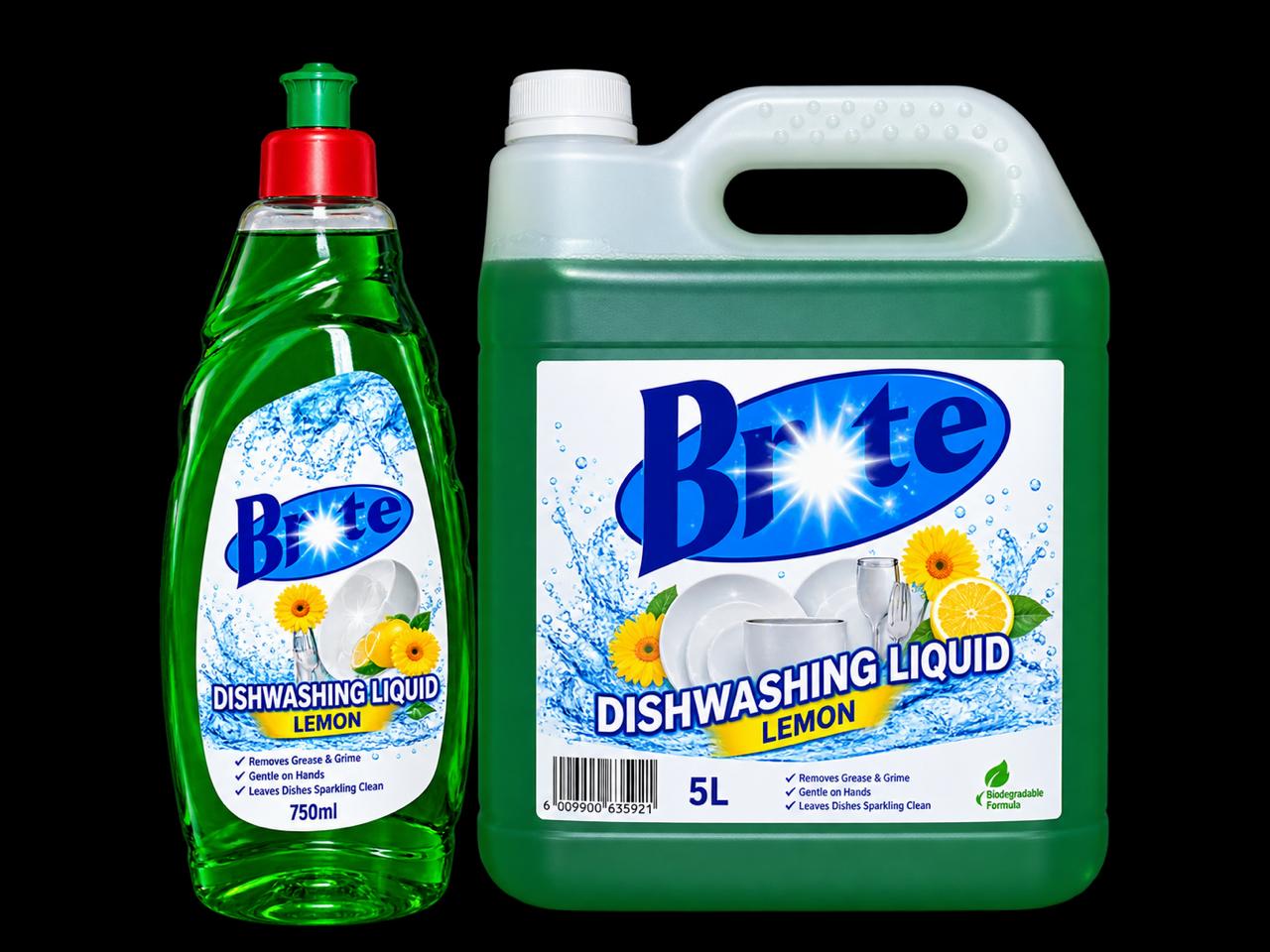 Brite Lemon Dishwashing Liquid 750ml and 5L