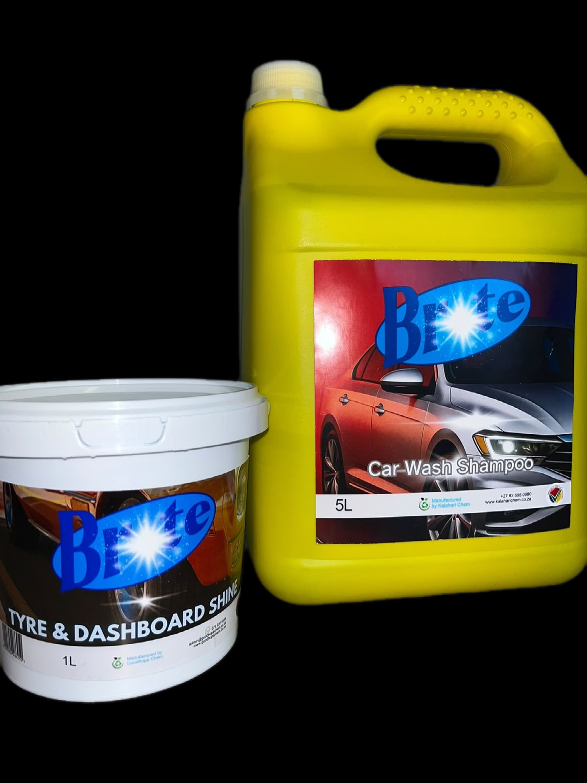 Brite Car Wash Shampoo 5L and Tyre Dashboard Shine 1L