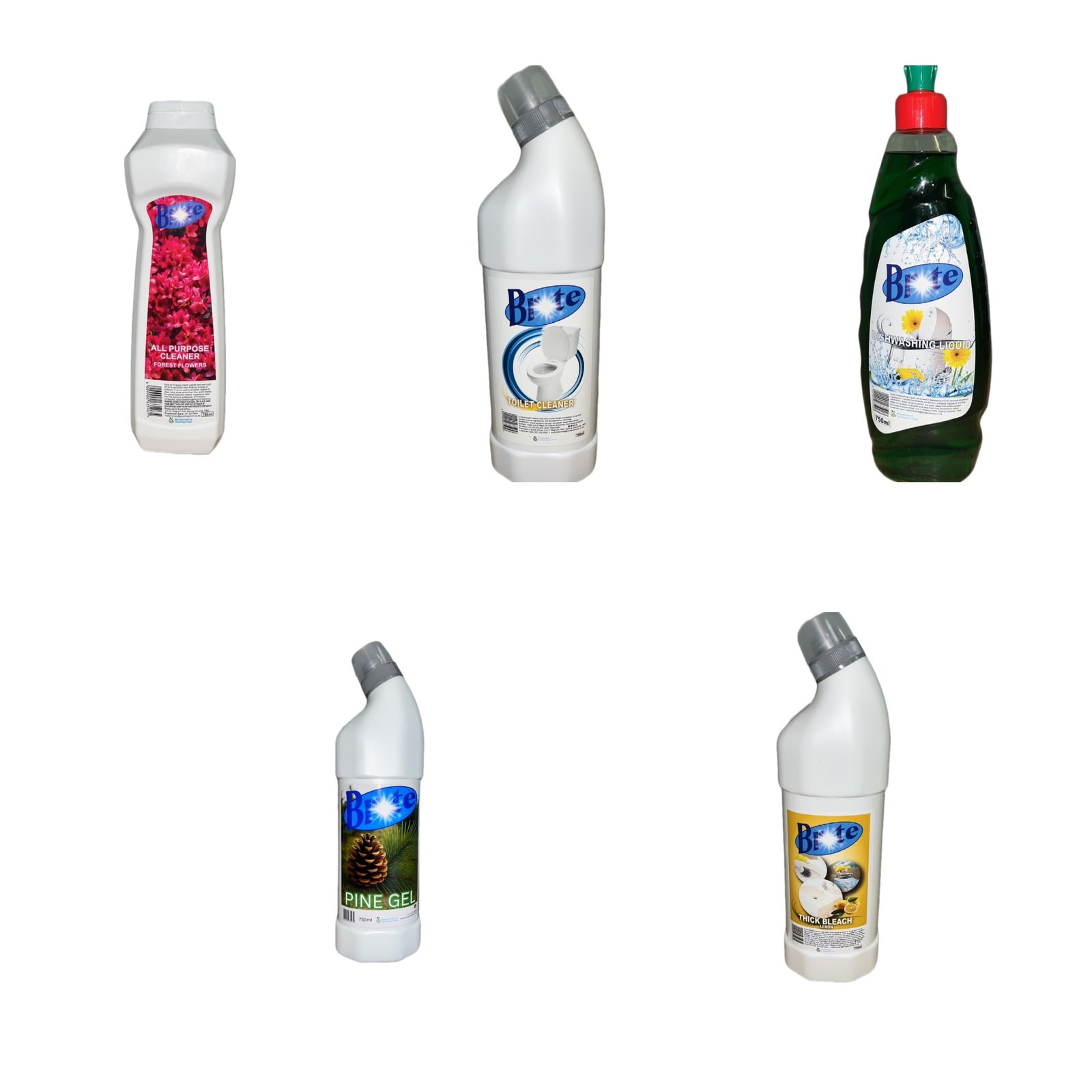 Brite Individual Cleaning Products - All Purpose Cleaner, Toilet Cleaner, Dishwashing Liquid, Pine Gel, Thick Bleach