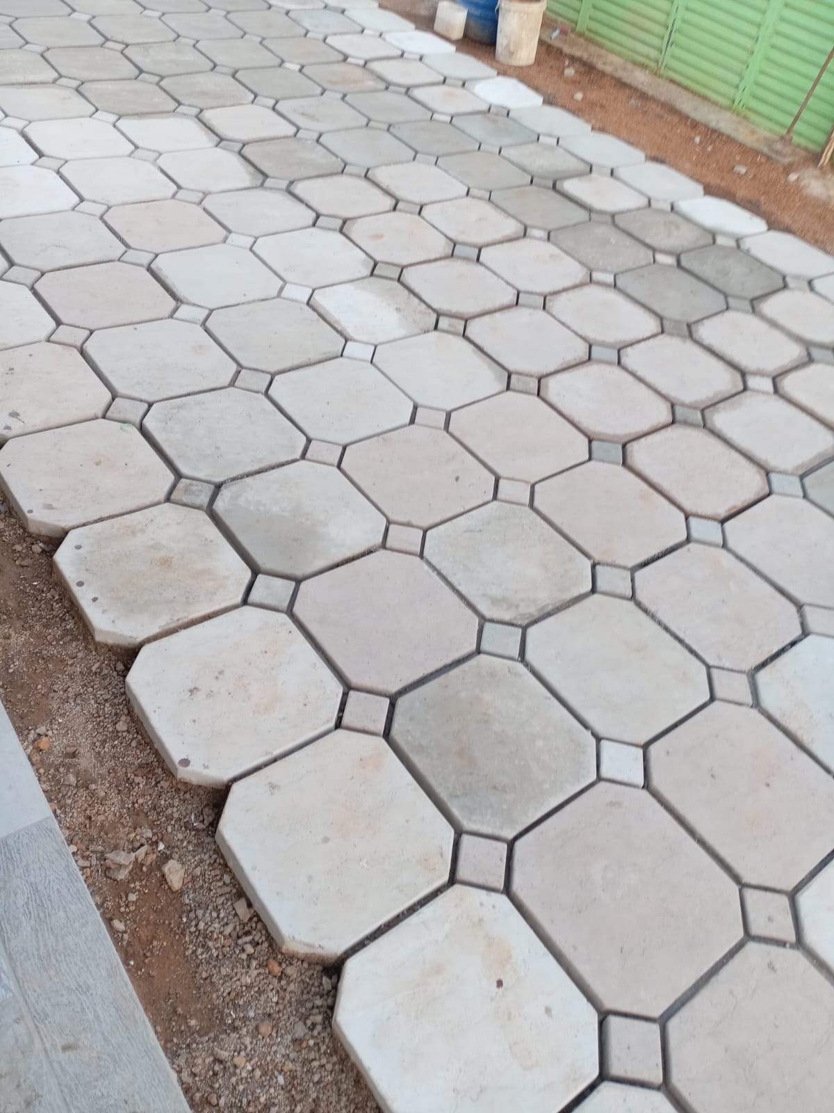 Octagonal paving stones laid on a driveway