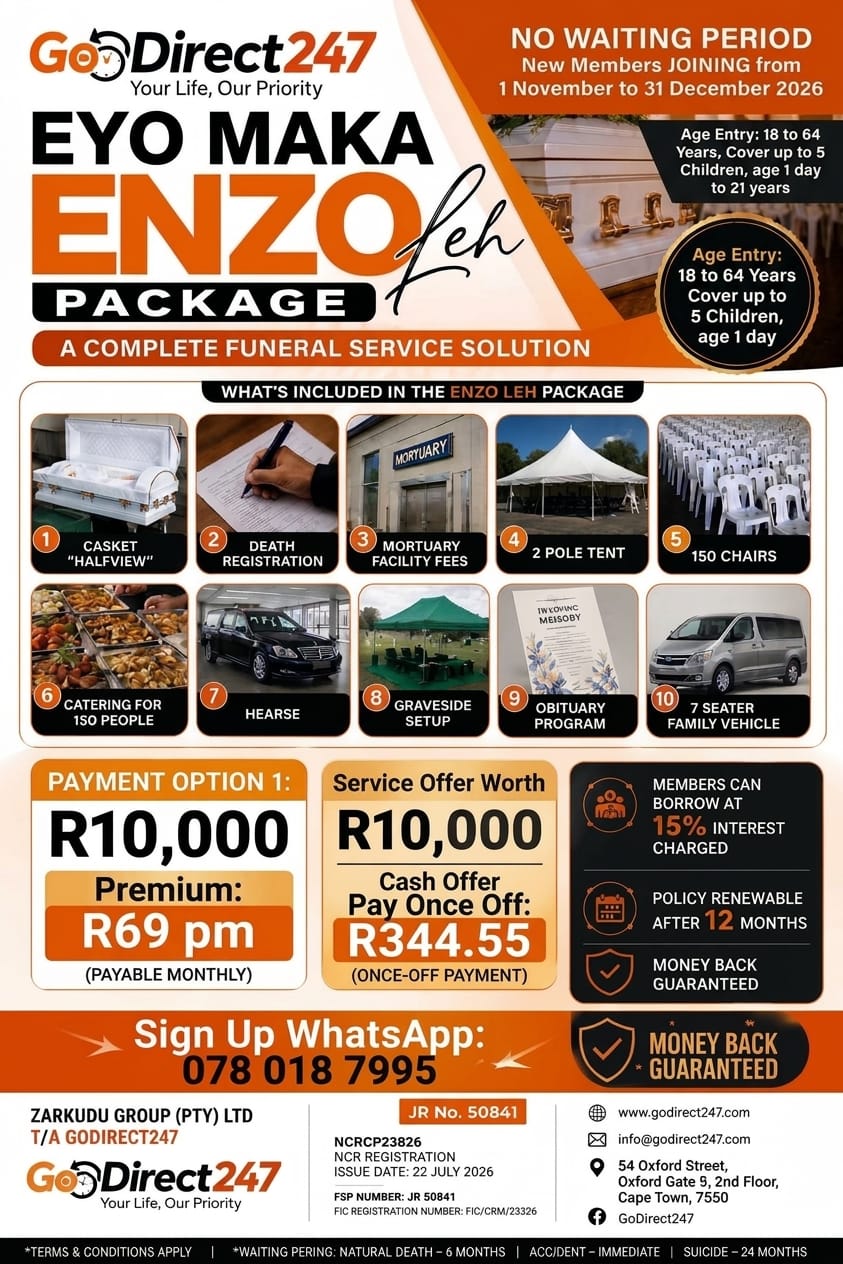 Poster for the Eyo Maka Enzo Leh funeral package, with what is included and the payment options